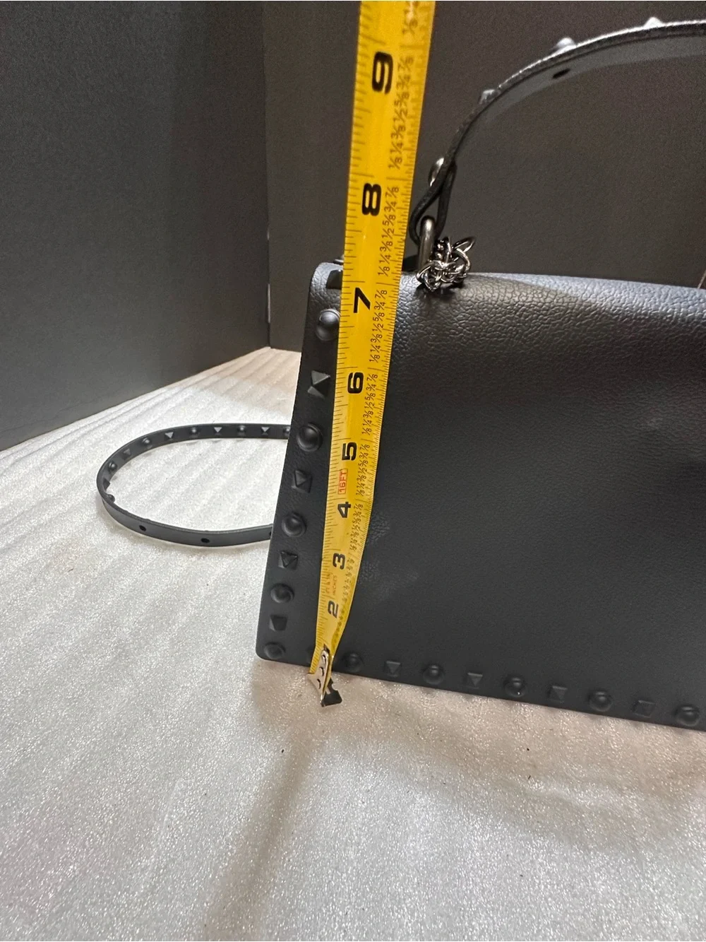 Black Studded Top-Handle Shoulder Bag - Elegant Everyday
